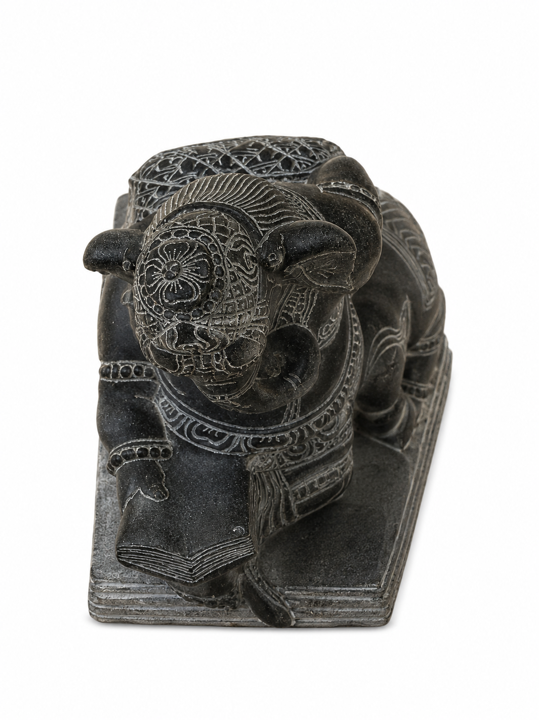 Hand-carved 1 ft Ganesha statue in natural stone, product view 5 highlighting the sculpture and carved details.