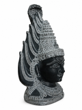 Hand-carved 1 ft Gangai Amman Sirasu statue in natural stone, product view 3 highlighting the sacred head form and carved details.