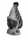 Hand-carved 1 ft Gangai Amman Sirasu statue in natural stone, product view 4 highlighting the sacred head form and carved details.