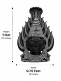 Hand-carved 1 ft Gangai Amman Sirasu statue in natural stone, product view 6 highlighting the sacred head form and carved details.