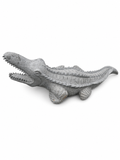 Hand-carved 1 ft Hand-Carved Crocodile Stone Sculpture in natural Charnockite stone, product view 3 showing the sculpture and carved details.