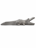 Hand-carved 1 ft Hand-Carved Crocodile Stone Sculpture in natural Charnockite stone, product view 5 showing the sculpture and carved details.