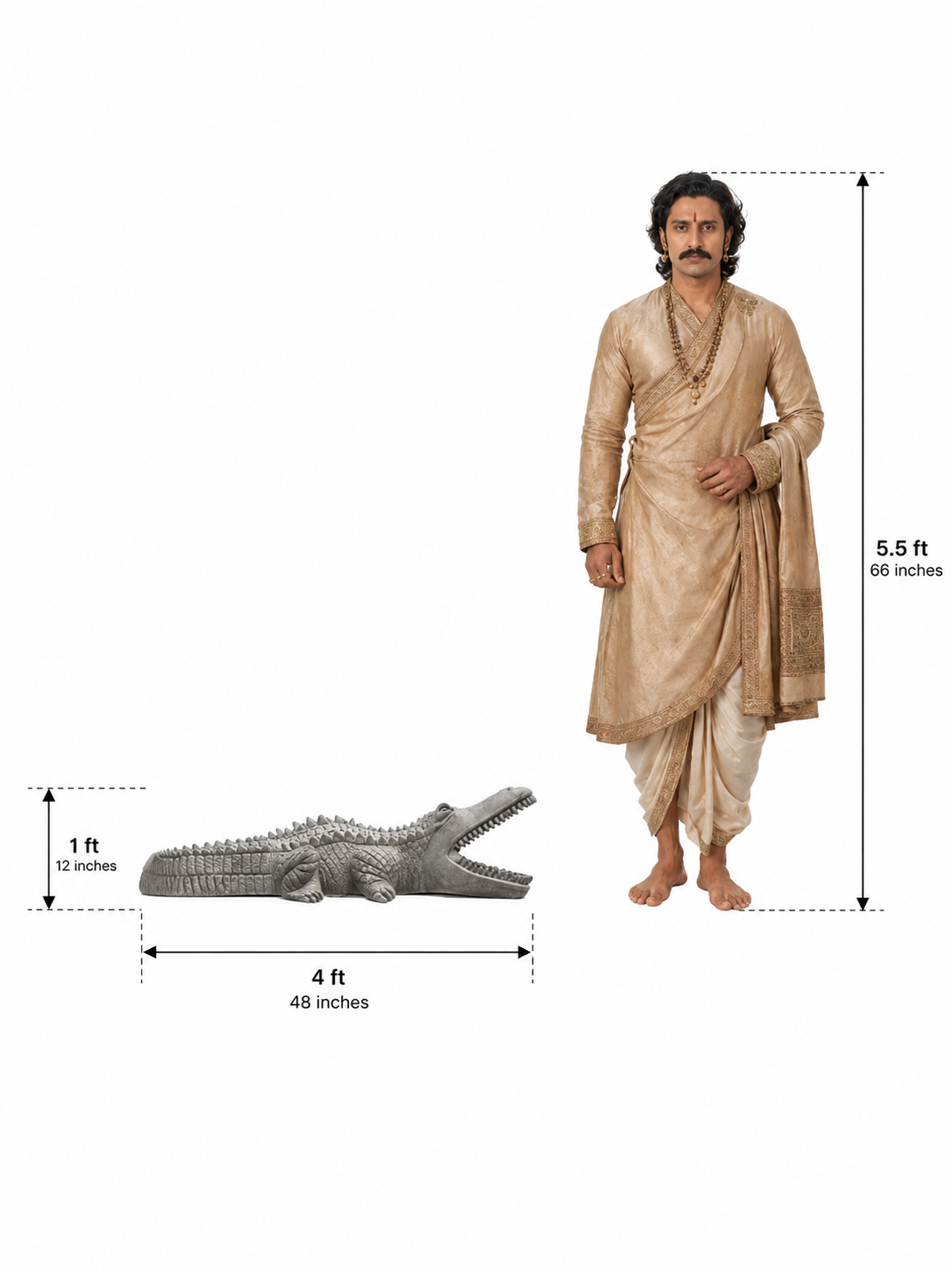 Hand-carved 1 ft Hand-Carved Crocodile Stone Sculpture in natural Charnockite stone, product view 7 showing the sculpture and carved details.