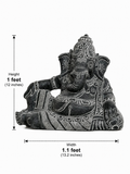 Hand-carved 1 ft Ganesha Shayana reclining Ganesha statue in natural stone, product view 4 highlighting the resting pose and carved details.