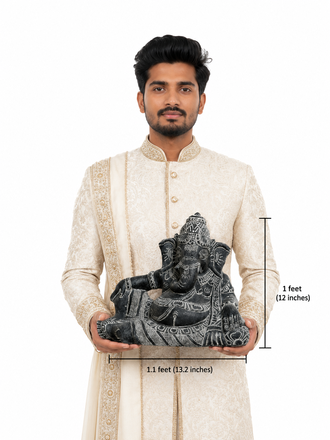 Hand-carved 1 ft Ganesha Shayana reclining Ganesha statue in natural stone, product view 5 highlighting the resting pose and carved details.