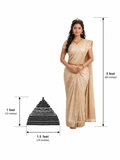 Hand-carved 1 ft Sri Chakram sculpture in polished black stone shown beside an adult model for scale with measurements.