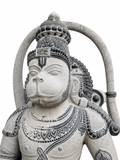 Hand-carved 13 ft Monumental Guardian Deity with Mace Statue in natural Charnockite stone, product view 3 showing the sculpture and carved details.