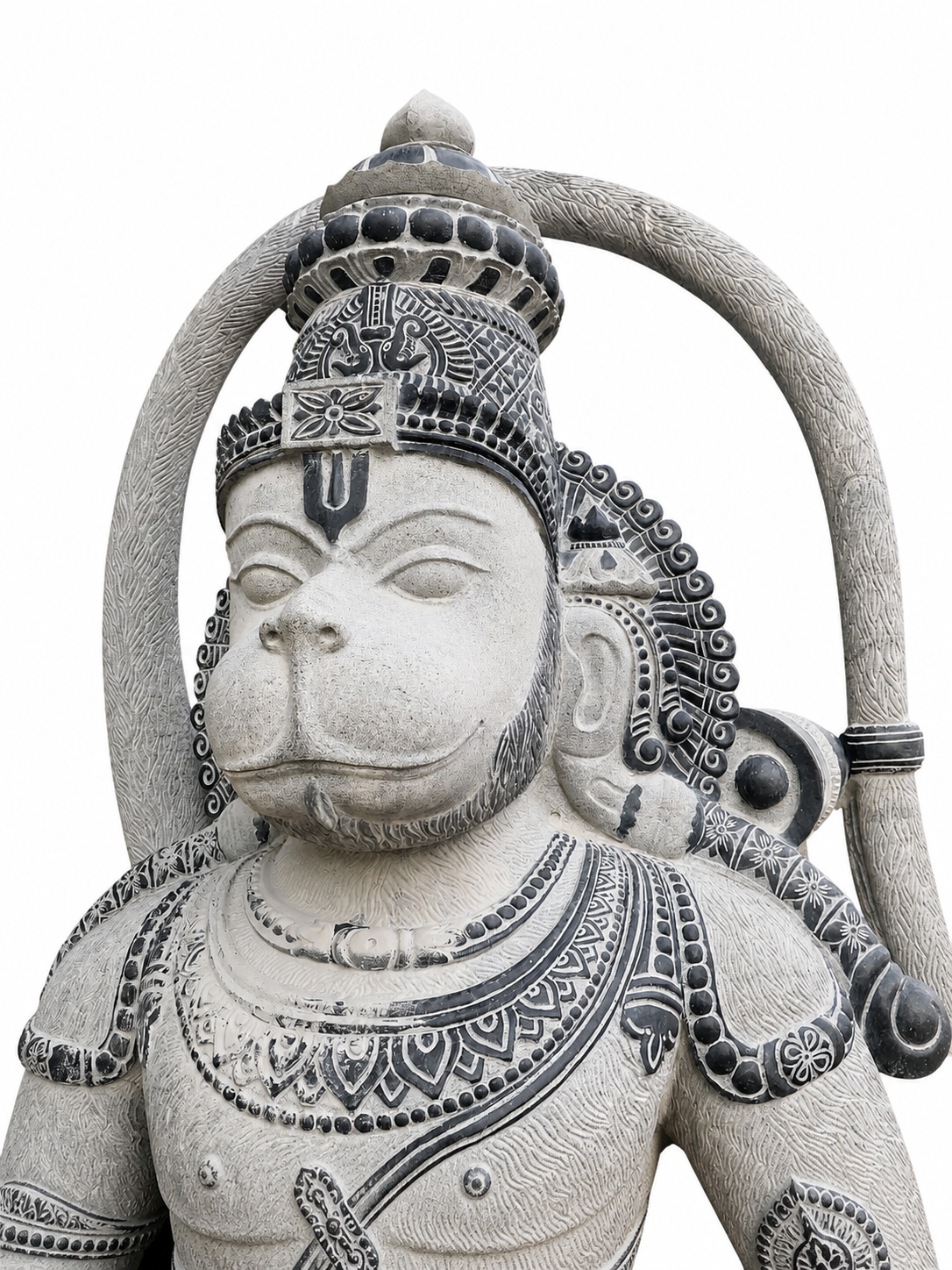 Hand-carved 13 ft Monumental Guardian Deity with Mace Statue in natural Charnockite stone, product view 3 showing the sculpture and carved details.