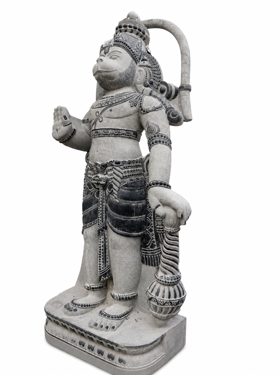 Hand-carved 13 ft Monumental Guardian Deity with Mace Statue in natural Charnockite stone, product view 6 showing the sculpture and carved details.