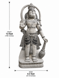 Hand-carved 13 ft Monumental Guardian Deity with Mace Statue in natural Charnockite stone, product view 7 showing the sculpture and carved details.