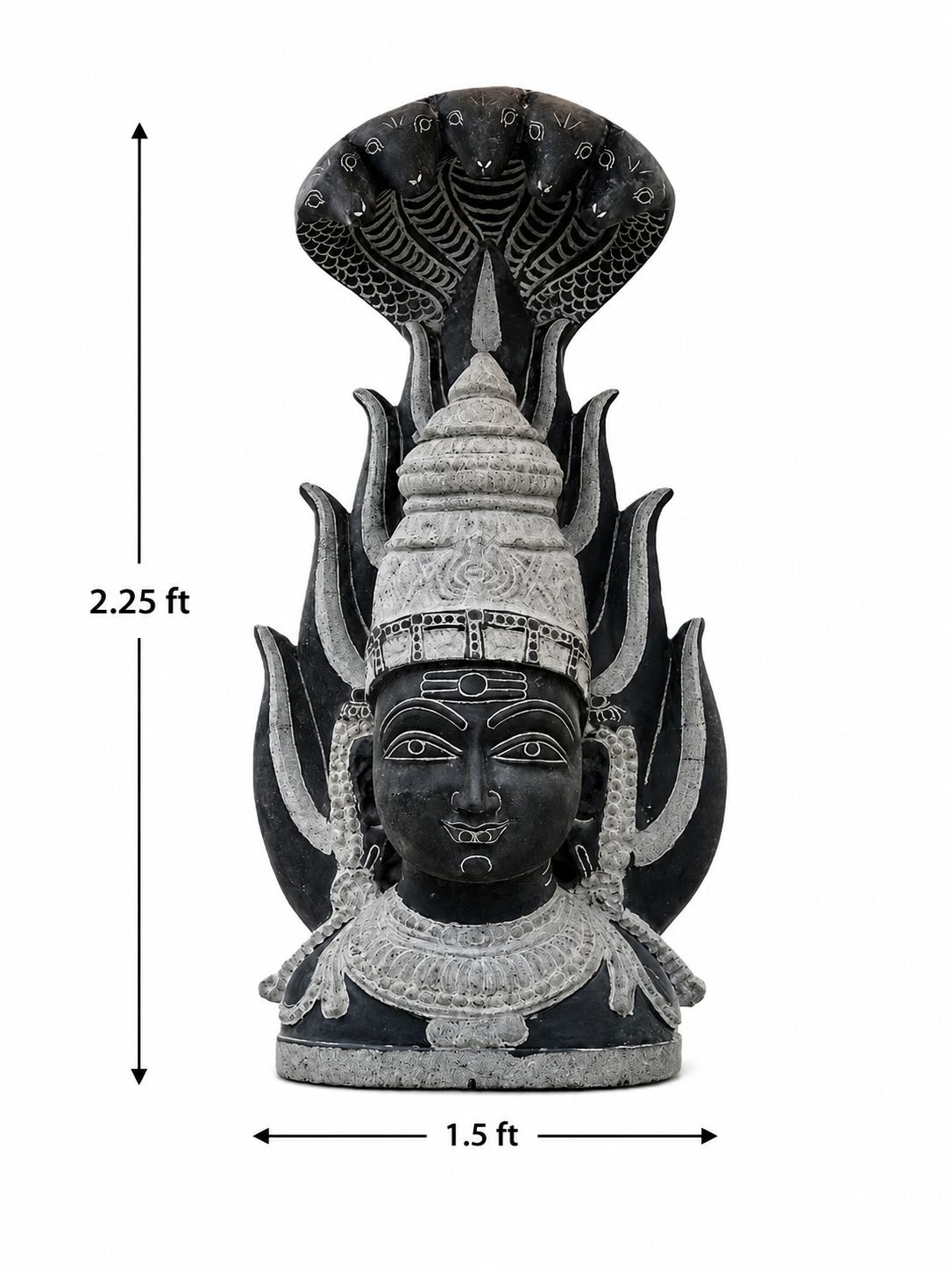 Hand-carved 2.25 ft Amman Sirasu sculpture in natural stone, product view 5 highlighting its form and carved details.