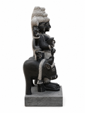 Hand-carved 2.25 ft Dattatreyar statue in natural stone, product view 4 highlighting the sculpture and carved details.