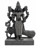 Hand-carved 2.25 ft Subramanya Swamy with Valli and Deivanai statue in natural stone, product view 4 showing the three figures.