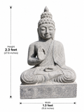 Hand-carved 2.3 ft Seated Buddha in Blessing Mudra Statue in natural Charnockite stone, product view 5 showing the sculpture and carved details.