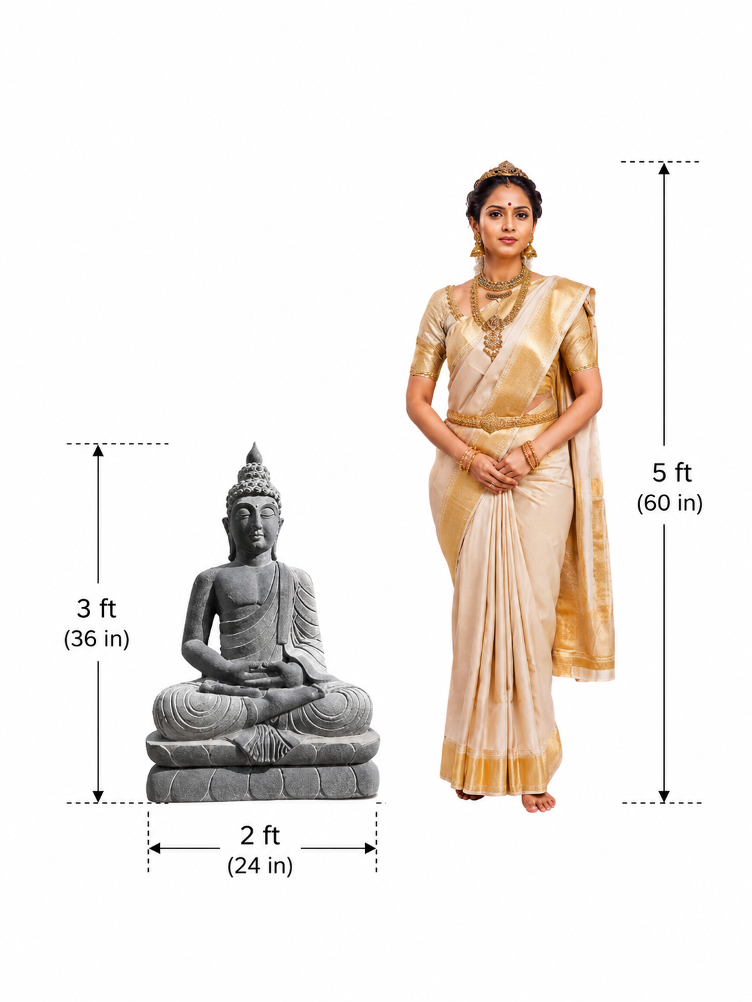 Hand-carved 2.3 ft Seated Buddha in Blessing Mudra Statue in natural Charnockite stone, product view 6 showing the sculpture and carved details.