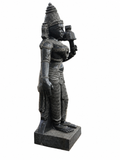 Hand-carved 2.5 ft Andal statue in natural stone, product view 3 highlighting the goddess form and carved details.
