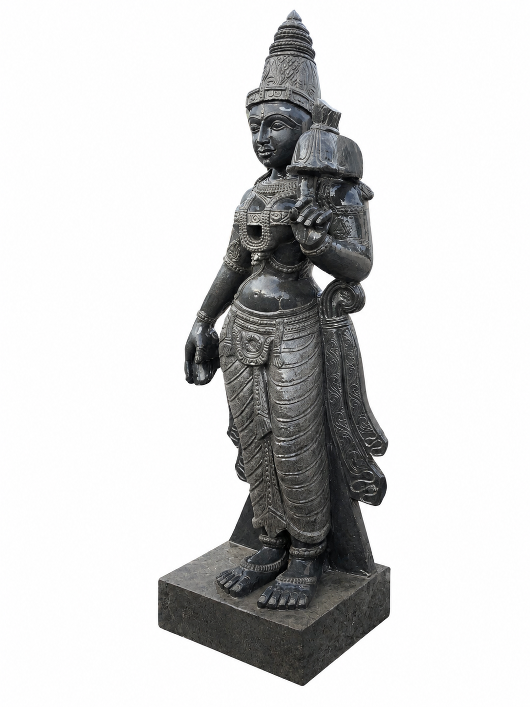 Hand-carved 2.5 ft Andal statue in natural stone, product view 4 highlighting the goddess form and carved details.