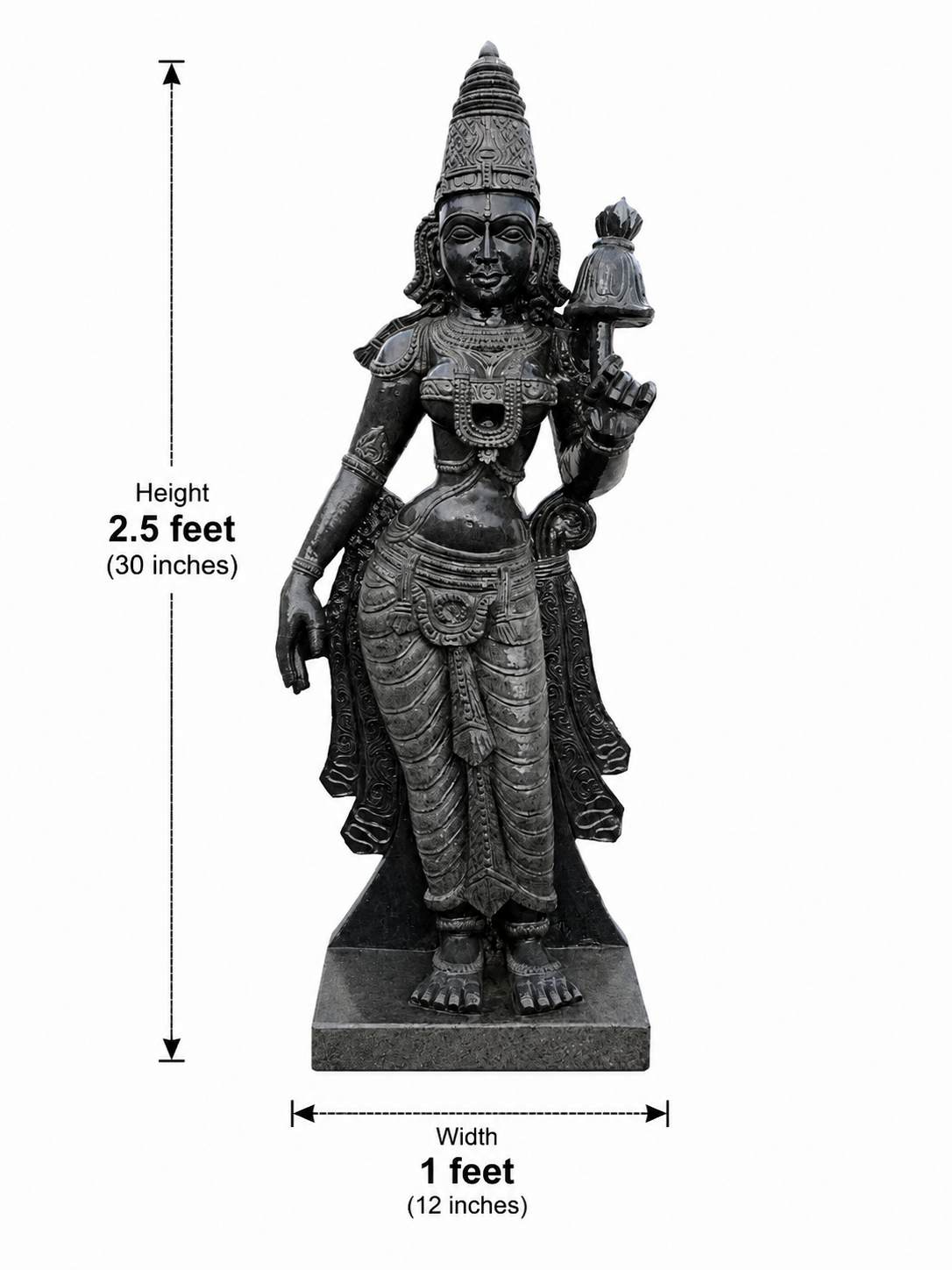 Hand-carved 2.5 ft Andal statue in natural stone, product view 5 highlighting the goddess form and carved details.