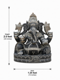 Hand-carved 2.5 ft Ganapathy Ganesha statue in natural Charnockite stone, product view 5 highlighting the deity form and carved details.