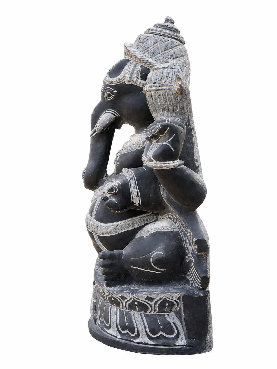 Hand-carved 2.5 ft Ganesha statue in natural stone, product view 4 highlighting the sculpture and carved details.