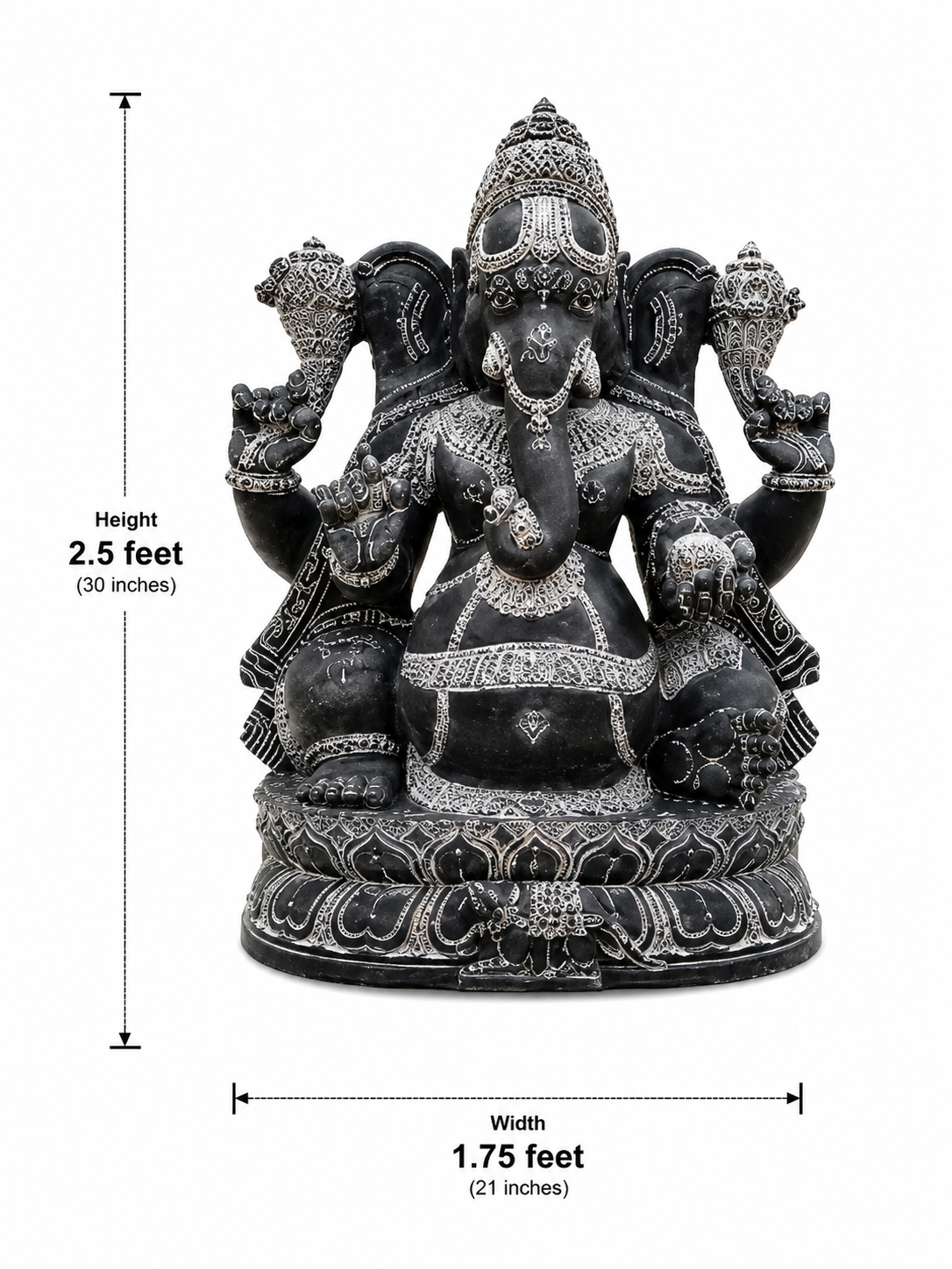 Hand-carved 2.5 ft Ganesha statue in natural stone, product view 5 highlighting the sculpture and carved details.