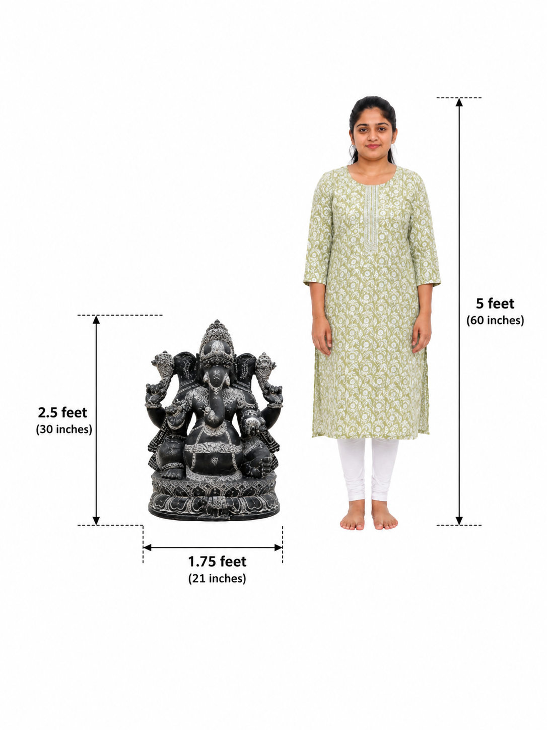Hand-carved 2.5 ft Ganesha statue in natural stone, product view 6 highlighting the sculpture and carved details.