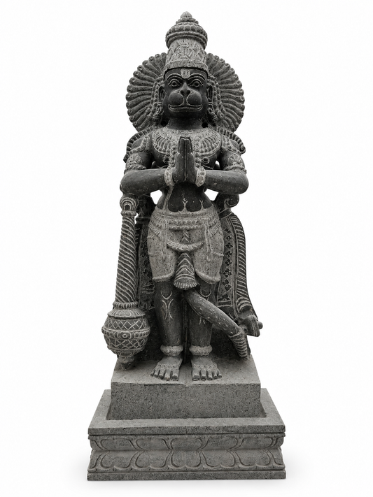 Hand-carved 2.5 ft Hanuman statue in natural stone, product view 1 highlighting the sculpture and carved details.