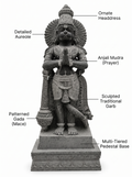 Hand-carved 2.5 ft Hanuman statue in natural stone, product view 2 highlighting the sculpture and carved details.
