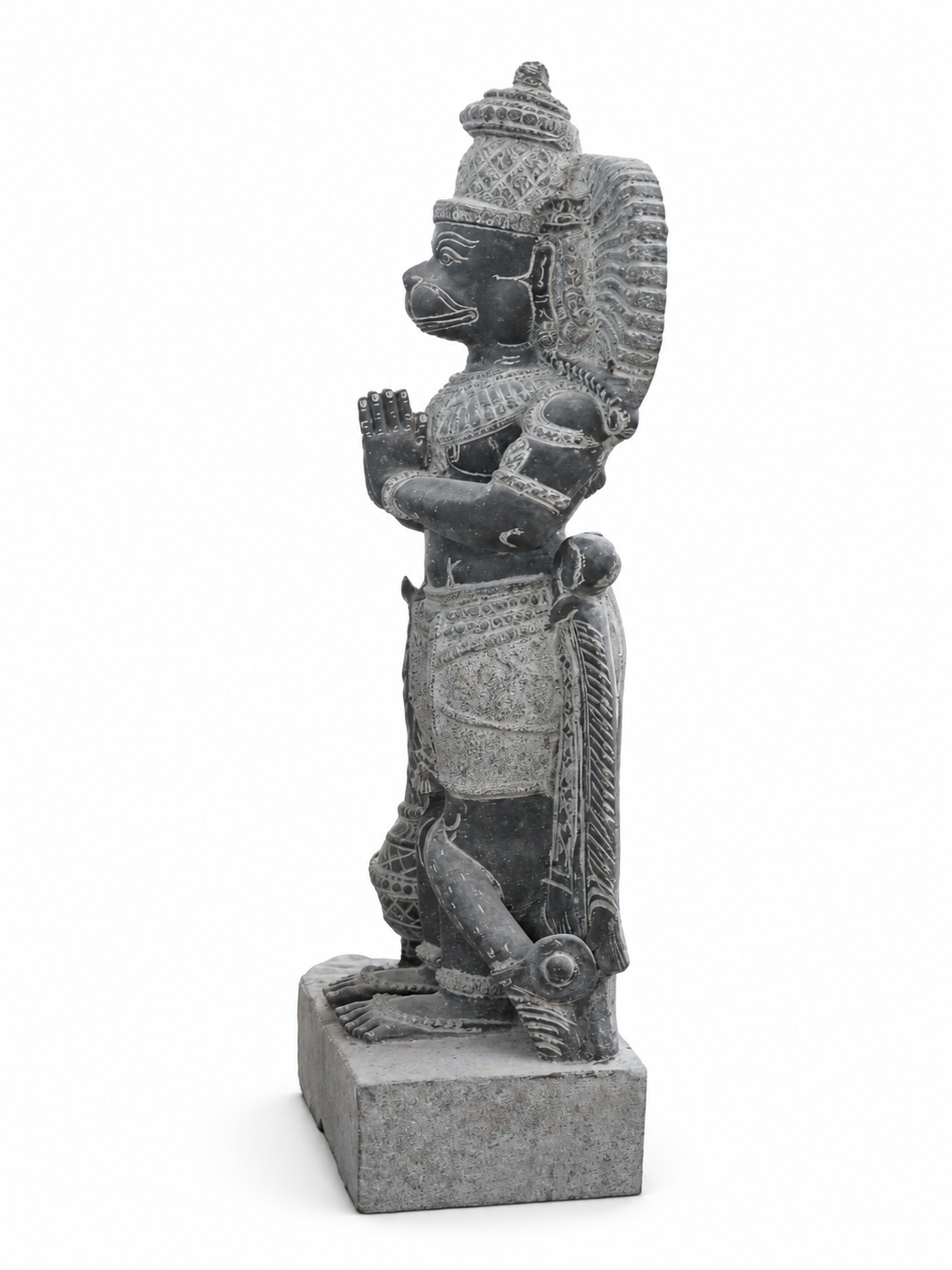 Hand-carved 2.5 ft Hanuman statue in natural stone, product view 3 highlighting the sculpture and carved details.