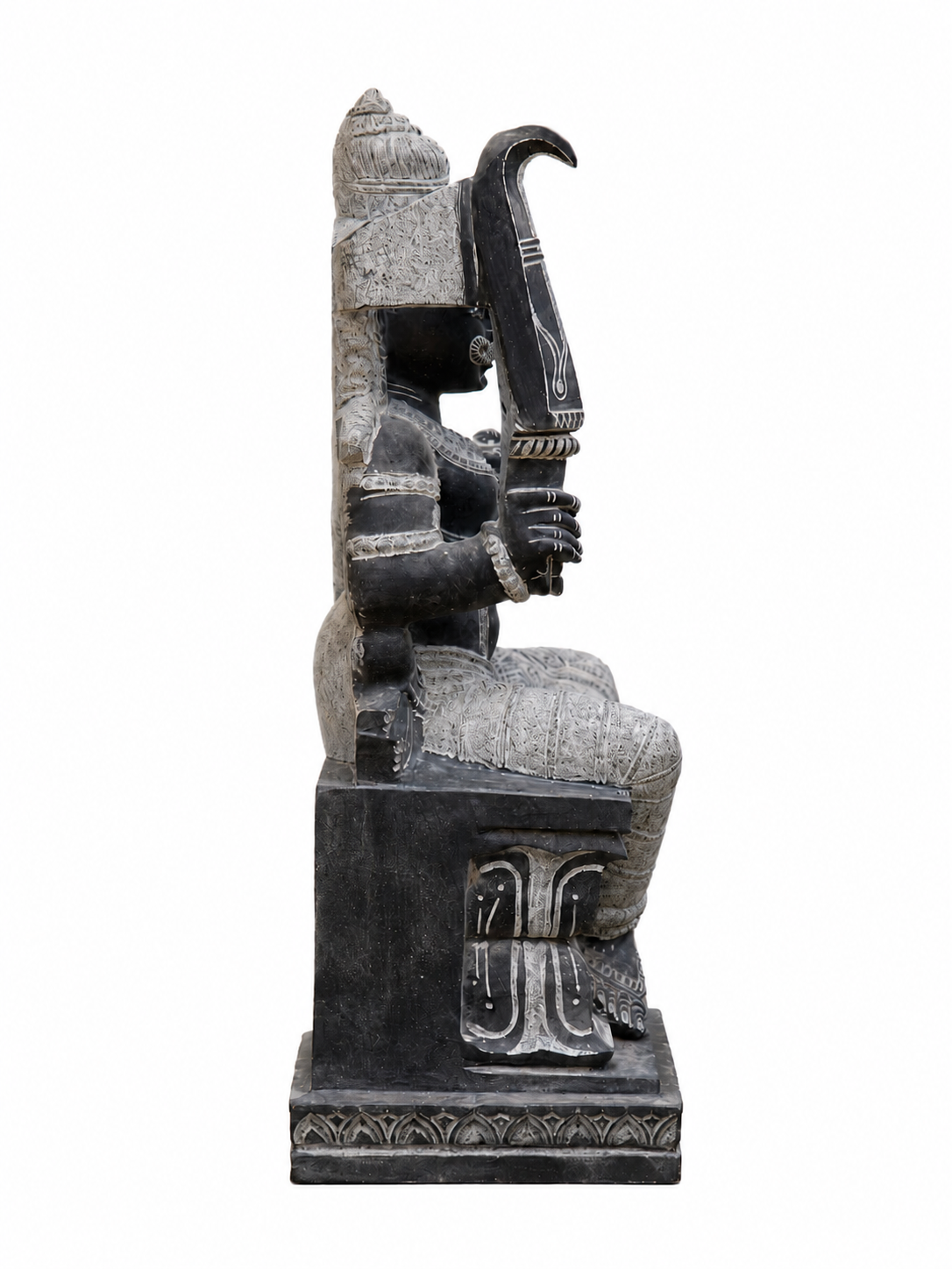 Hand-carved 2.5 ft Munishvaran statue in natural stone, product view 3 highlighting the sculpture and carved details.