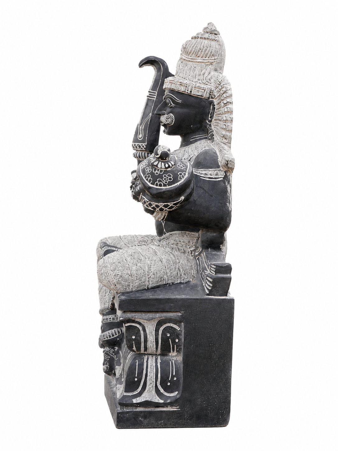 Hand-carved 2.5 ft Munishvaran statue in natural stone, product view 4 highlighting the sculpture and carved details.