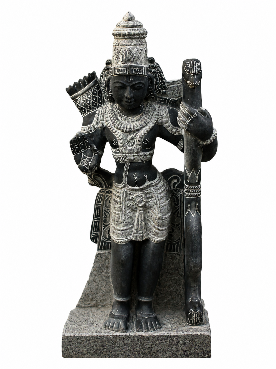 Hand-carved 2.75 ft Lakshmanan statue in natural stone, product view 1 highlighting the sculpture and carved details.