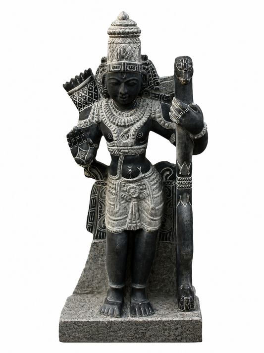 Hand-carved 2.75 ft Lakshmanan statue in natural stone, product view 1 highlighting the sculpture and carved details.