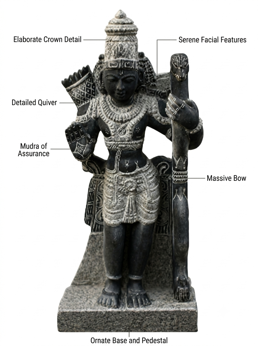 Hand-carved 2.75 ft Lakshmanan statue in natural stone, product view 2 highlighting the sculpture and carved details.