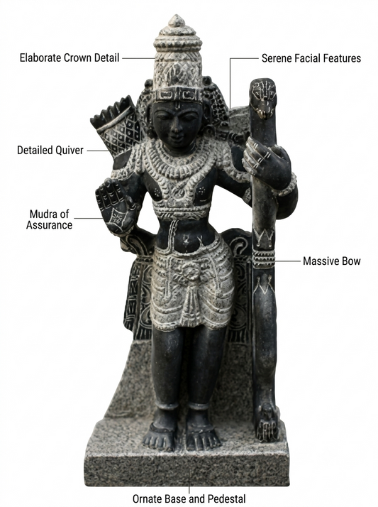 Hand-carved 2.75 ft Lakshmanan statue in natural stone, product view 2 highlighting the sculpture and carved details.