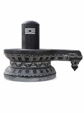 Hand-carved 2.9 ft Shiva Lingam with Ornate Carved Pedestal in natural Charnockite stone, product view 1 showing the sculpture and carved details.