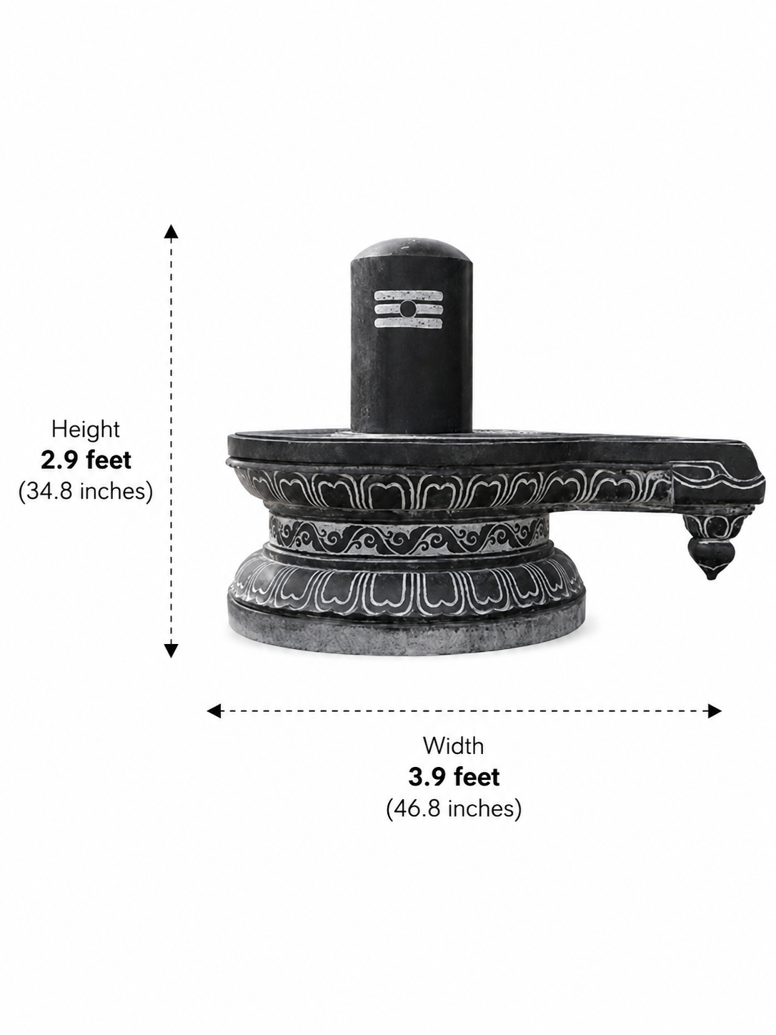 Hand-carved 2.9 ft Shiva Lingam with Ornate Carved Pedestal in natural Charnockite stone, product view 6 showing the sculpture and carved details.