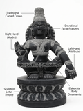 Hand-carved 2 ft Ayyappan statue in natural stone, product view 2 highlighting the sculpture and carved details.