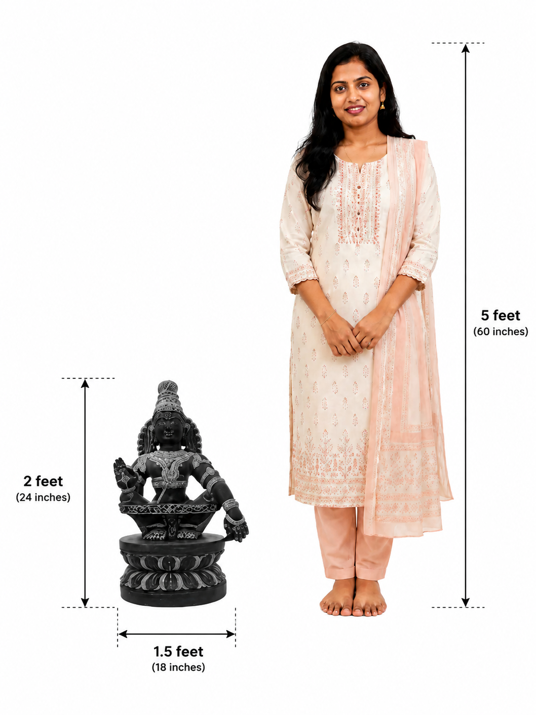 Hand-carved 2 ft Ayyappan statue in natural stone, product view 7 highlighting the sculpture and carved details.