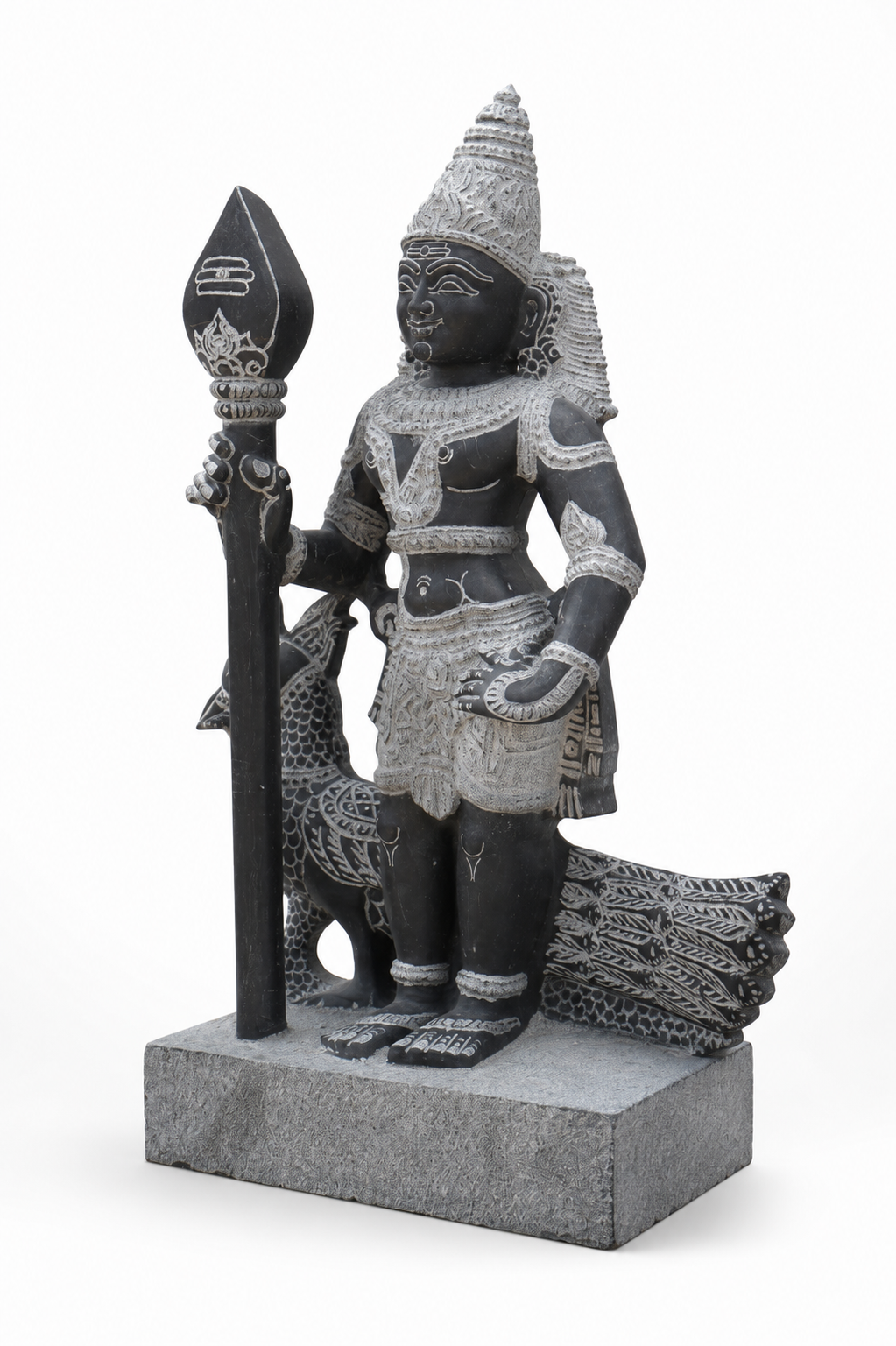 Hand-carved 2 ft Bala Murugan statue in natural stone, product view 4 highlighting the sculpture and carved details.
