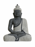 Hand-carved 2 ft Buddha statue in natural stone, product view 1 highlighting the meditative form and carved details.