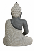 Hand-carved 2 ft Buddha statue in natural stone, product view 4 highlighting the meditative form and carved details.