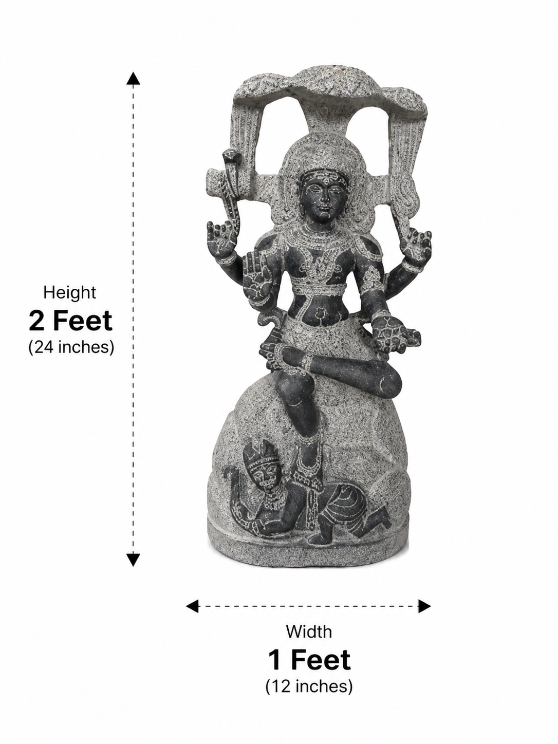 Hand-carved 2 ft Dakshinamurthy statue in natural stone, product view 5 highlighting the seated teaching form and carved details.