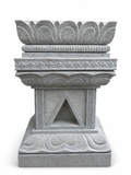 Hand-carved 2 ft Lotus Crown Ornamental Stone Pedestal in natural Charnockite stone, product view 3 showing the sculpture and carved details.