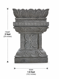 Hand-carved 2 ft Lotus Crown Ornamental Stone Pedestal in natural Charnockite stone, product view 4 showing the sculpture and carved details.