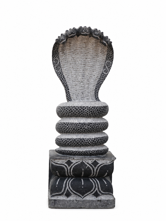 Hand-carved 2 ft Naga statue in natural stone, product view 1 highlighting the sculpture and carved details.
