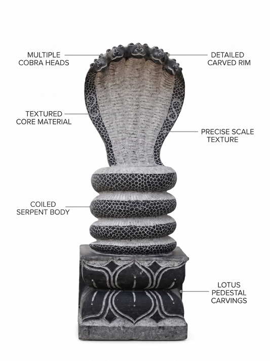 Hand-carved 2 ft Naga statue in natural stone, product view 2 highlighting the sculpture and carved details.