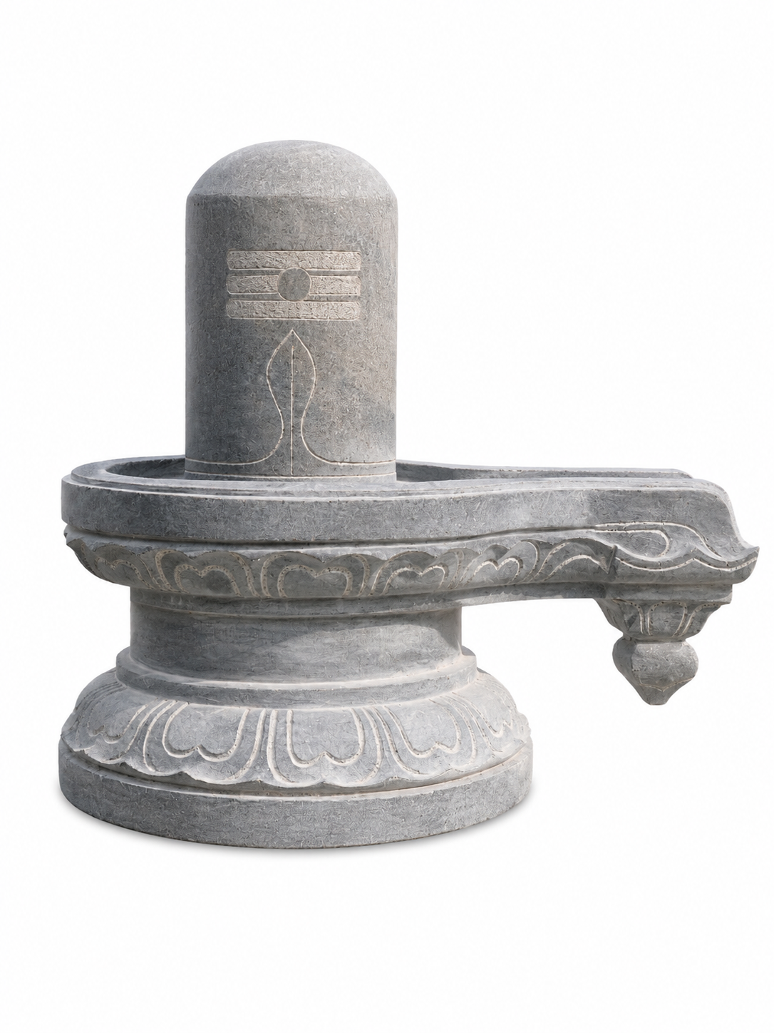 Hand-carved 2 ft Shiva Lingam with Carved Lotus Pedestal in natural Charnockite stone, product view 1 showing the sculpture and carved details.