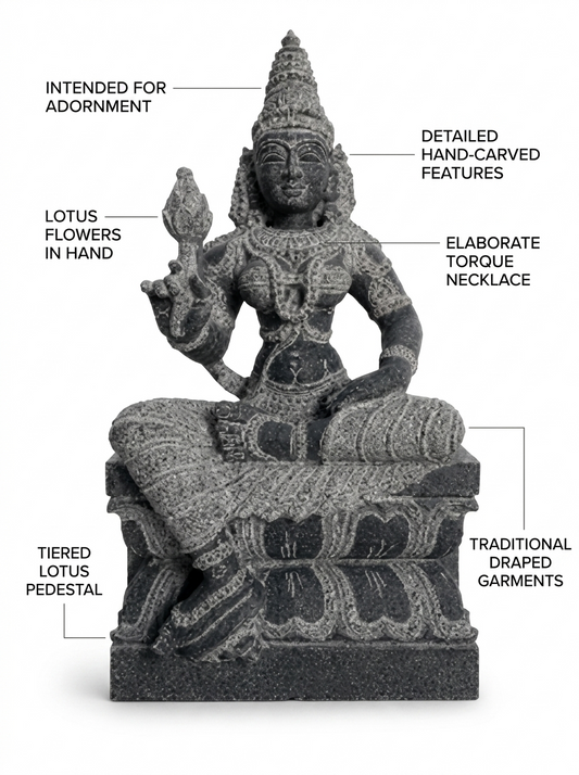Hand-carved 2 ft Valli Ammai Devi statue in natural stone, product view 2 highlighting the sculpture and carved details.