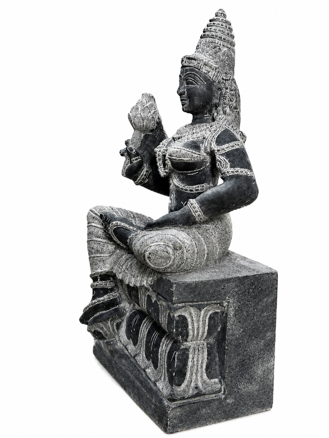 Hand-carved 2 ft Valli Ammai Devi statue in natural stone, product view 4 highlighting the sculpture and carved details.